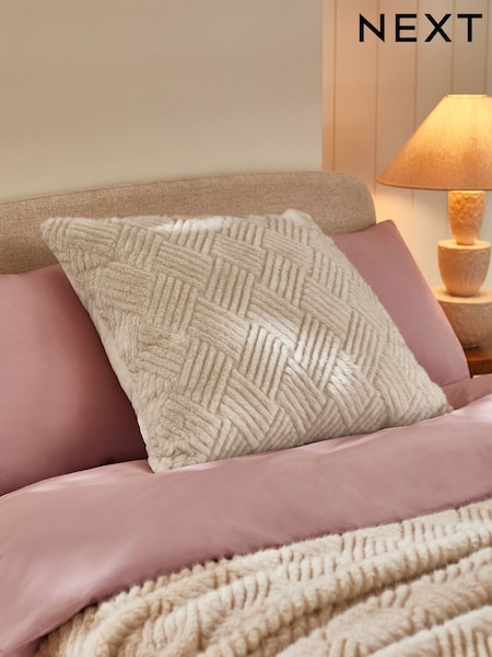 Natural 59 x 59cm Basset Embossed Faux Fur Cushion (628272) | AED49