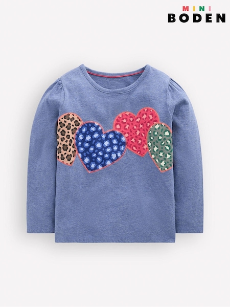 Blue - Boden Puff Sleeve Appliqué T-shirt