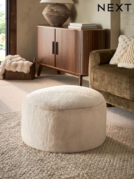 Natural Faux Fur Drum Footstool (628321) | $128