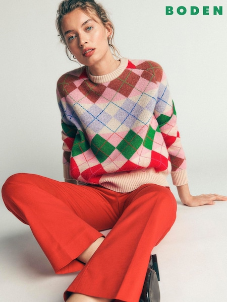 Natural Argyle - Boden Ariadne Jumper With Wool