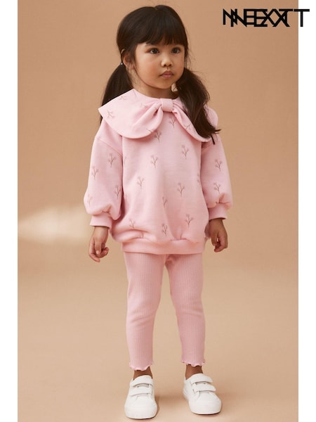 Pink Bow Collar Sweatshirt & Leggings Set (3mths-7yrs) (628373) | AED53 - AED67