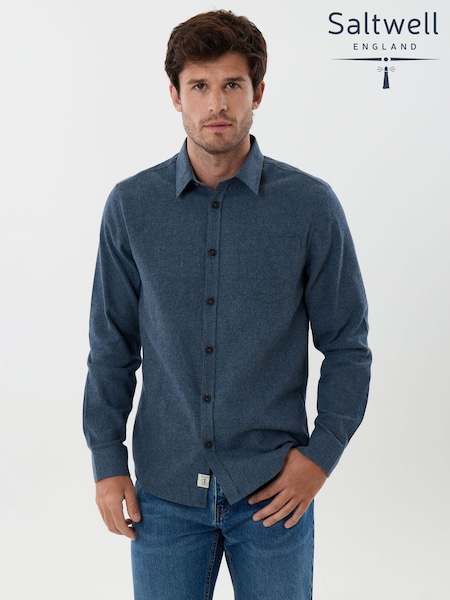 Blue - Regular Saltwell Brushed Cotton Twill Shirt