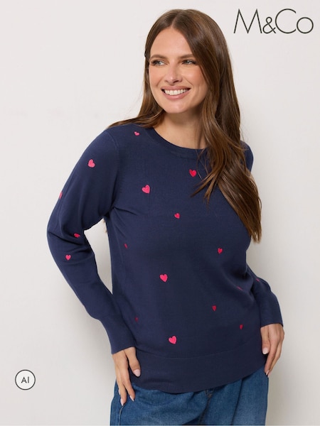 Көк - M&co Heart Embroidered Jumper