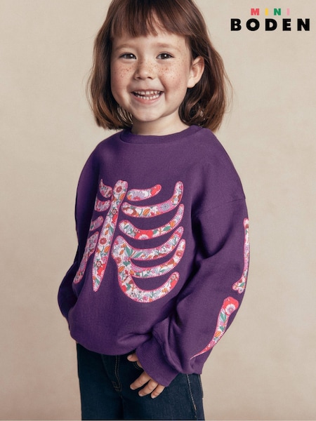Purple - Boden Bobbie Skeleton Appliqué Sweatshirt