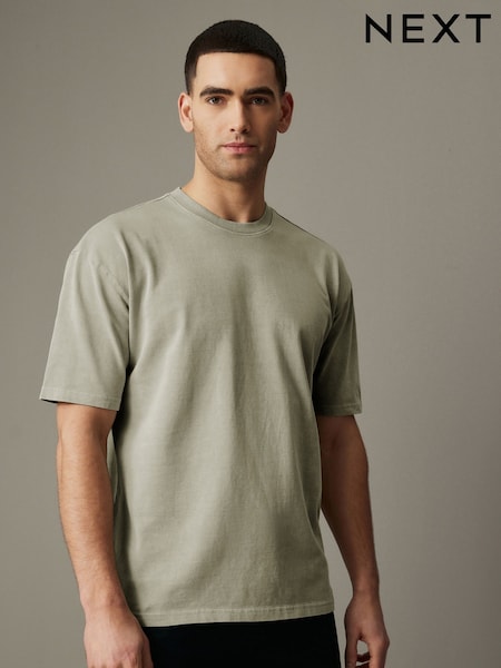 Sage Green Garment Dye Heavyweight Relaxed 100% Cotton T-Shirt (628603) | €10