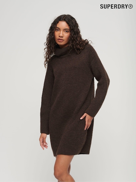 Superdry Brown Knnitted Roll Neck Jumper Dress (628651) | €42