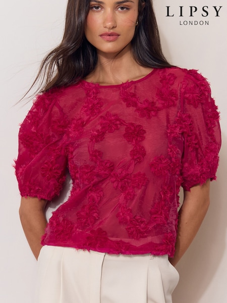 Rot - Lipsy 3d Floral Textured T-shirt