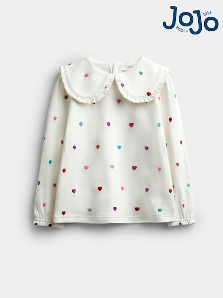 Cream Heart Embroidered - Jojo Maman Bébé Oversized Collar Top