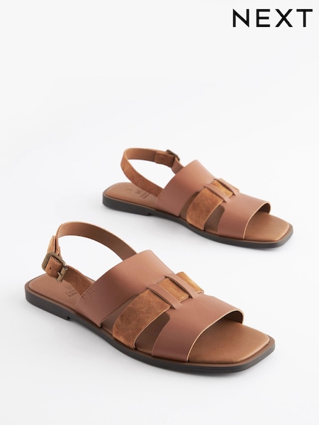 Tan Brown Extra Wide Fit Forever Comfort® Leather Slingback Sandals (628759) | $37