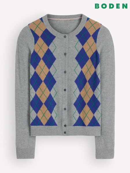 Grau - Boden Elsie Kaschmir-Strickjacke mit Rundhalsausschnitt