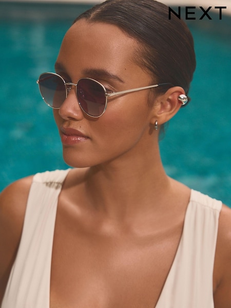 Silver (Metal) Black Lens Round Sunglasses (629115) | €9