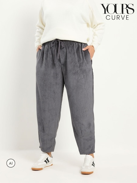 Grey - Yours Curve Corduroy Barrel Leg Trousers