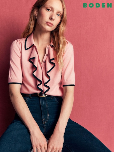 Қызғылт - Boden Ruffle Collar Knitted T-shirt