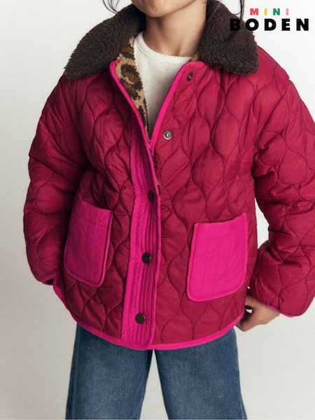 Pink - Boden Reversible Borg Quilted Jacket