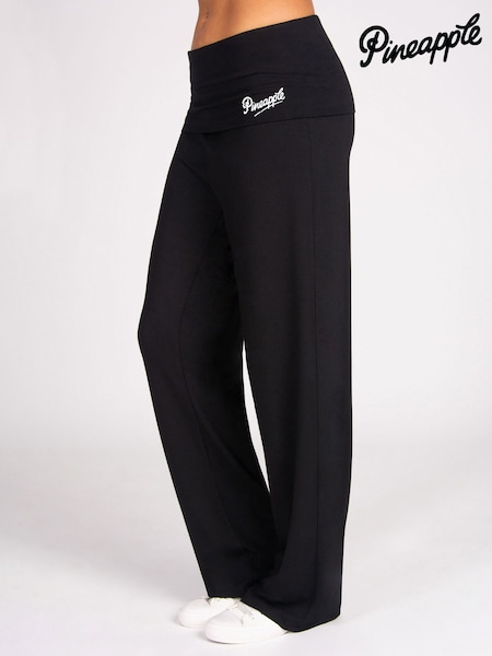 Black - Pineapple Fold Over Waist Viscose Jersey Trousers