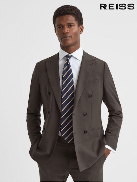 Reiss Chocolate Roll Slim Fit Wool Blend Double Breasted Blazer (629420) | AED2,362