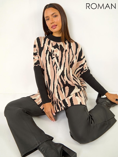 Black - Roman Abstract Animal Print Knitted Jumper