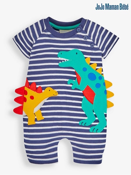 JoJo Maman Bébé Navy Dino Appliqué Romper (629490) | €32