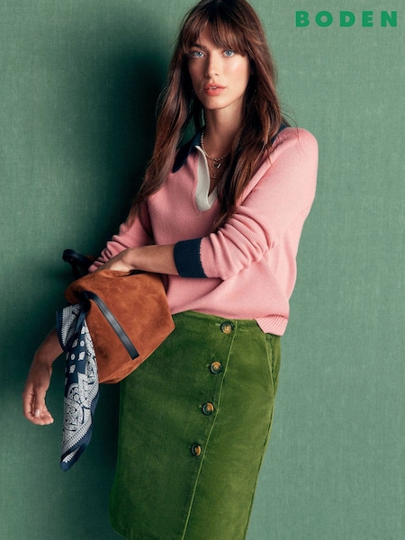 Green - Boden Evelyn Button Cord Wrap Skirt