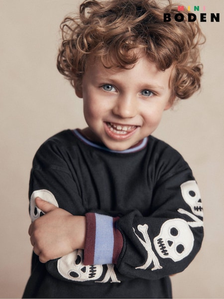 Grey - Boden Skull Sleeved Appliqué T-shirt