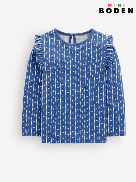 Blue Heart - Boden Frill Sleeve Slub Top