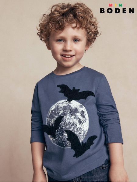 Blue - Boden Halloween Glow Appliqué T-shirt