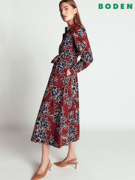 Brown - Boden Maeve Cotton Midi Shirt Dress