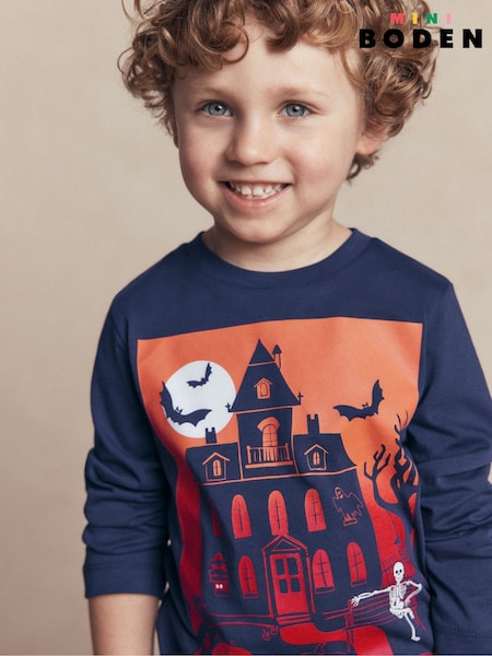 أزرق - Boden Long Sleeve Halloween Glow T-shirt
