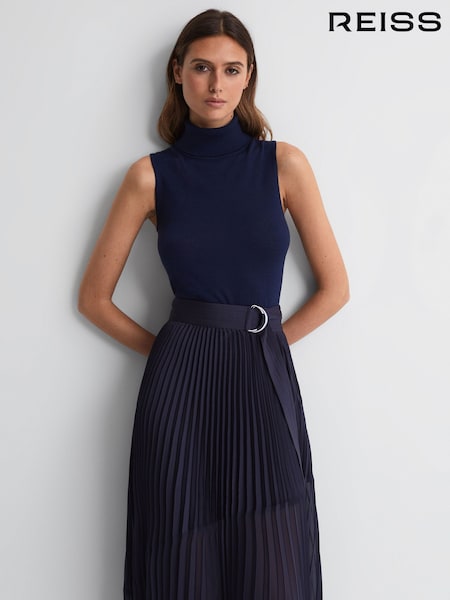 Reiss Navy Edna Merino Wool Sleeveless Roll Neck Top (629851) | €27