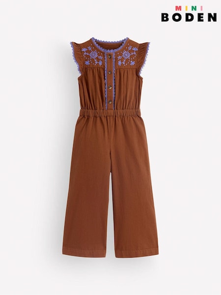 Brown - Boden Flutter Sleeve Denim Jumpsuit