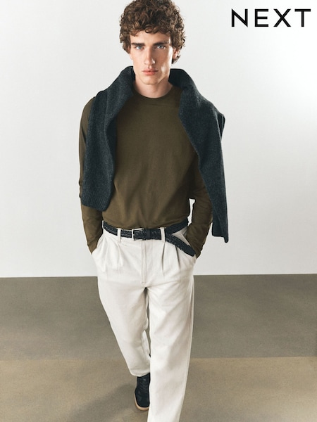 Dark Green - Slim Fit Long Sleeve Crew Neck T-shirt