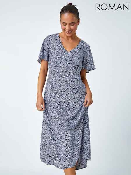 Roman Blue Petite Ditsy Paisley Midi Dress (630057) | €53