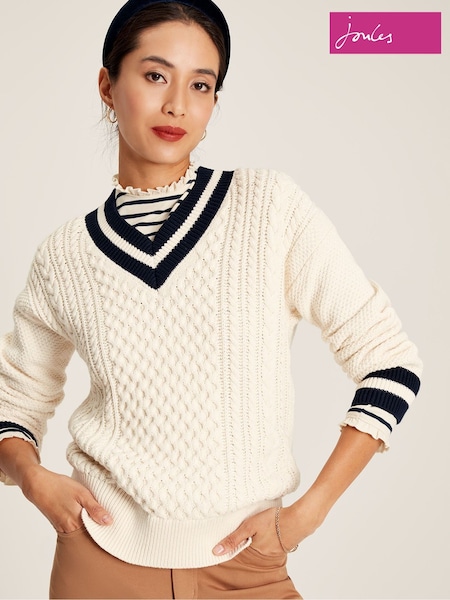 Joules Dawson Cream V-Neck Cricket Jumper (630125) | €57.50