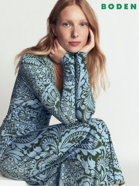 Green - Boden Mya Ruched Jersey Midi Dress