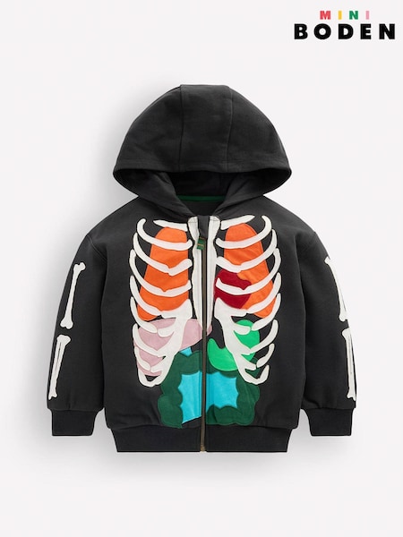 رمادي - هودي Skeleton Glow Fun بسحاب كامل من Boden