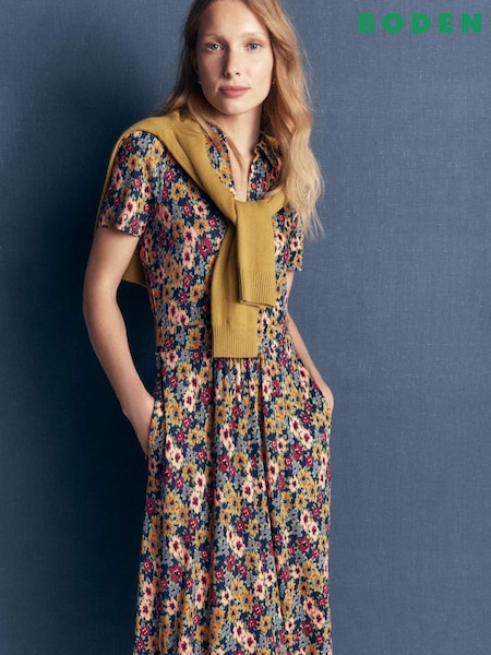 Brown Floral - Boden Heidi Jersey Midi Tea Dress