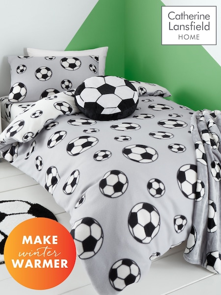 Catherine Lansfield Grey Spot Football Cosy Fleece Reversible Duvet Cover Set (630321) | €24 - €42