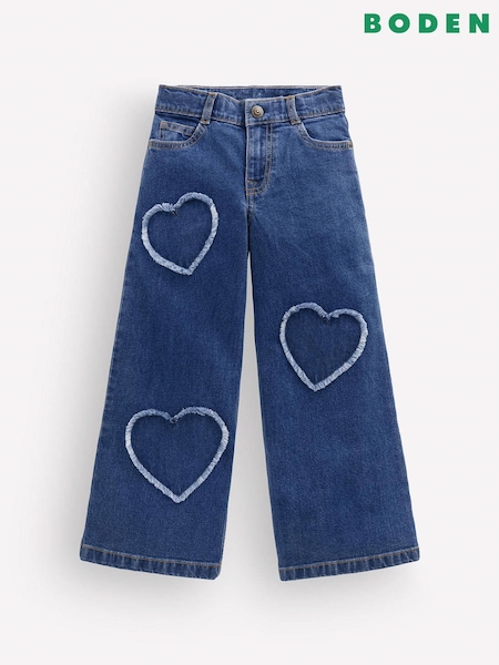 Blue - Boden Heart Embroidered Wide Leg Jeans