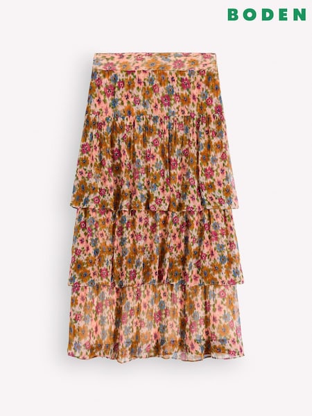 Pink - Boden Tiered Ruffle Midi Skirt