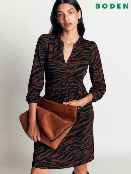 Brown Zebra Print - Boden Long Sleeve Dress