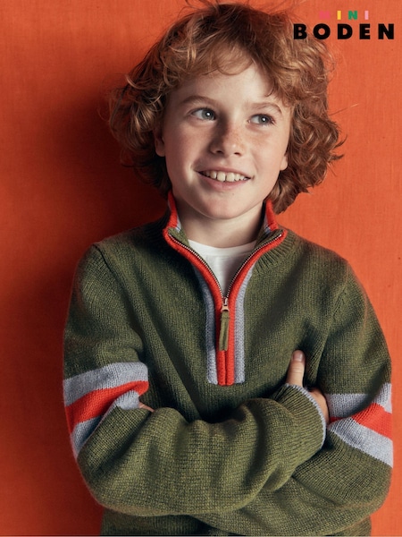 Green - Boden Heritage Half-zip Jumper