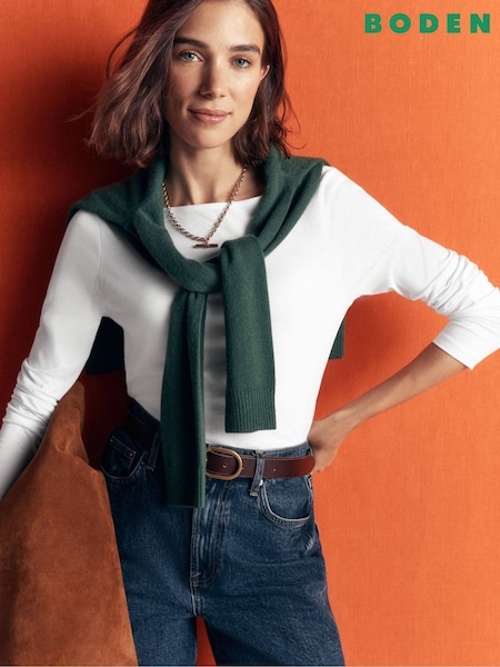White - Boden Square Neck Long Sleeve T-shirt
