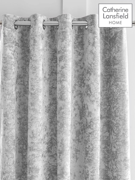 Catherine Lansfield Silver Crushed Velvet Eyelet Curtains (630633) | 26.50 BD - 43.50 BD