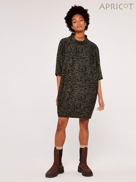 Apricot Khaki Green/Black Zebra Print Cocoon Dress (630994) | €37