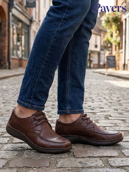 Dark Brown - Regular Pavers Wide Fit Leather Casual Lace Up Shoes