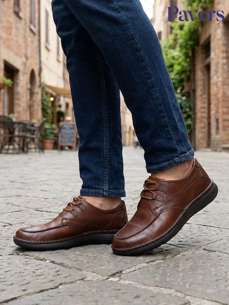 Brown - Regular Pavers Wide Fit Leather Casual Lace Up Shoes