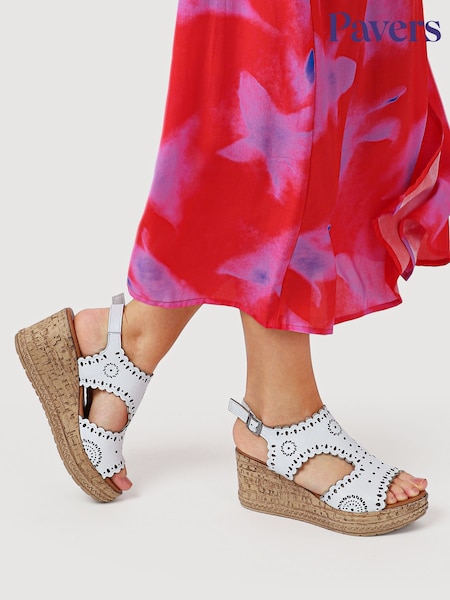 Белый - Pavers Leather Buckle-fastening Wedge Sandals