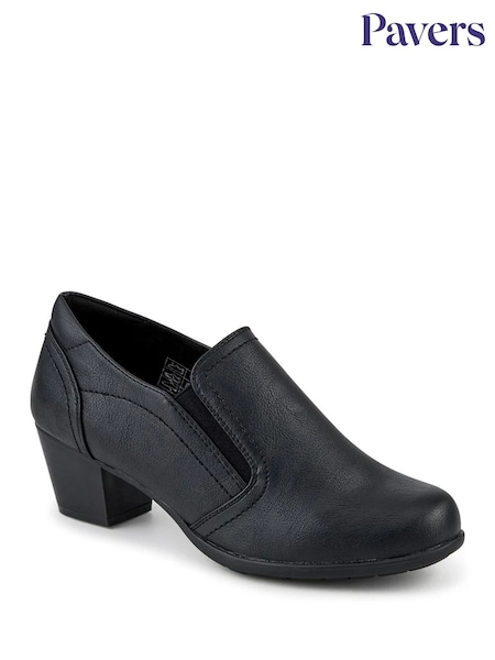 Black - Pavers Wide Fit Cone Heel Shoes