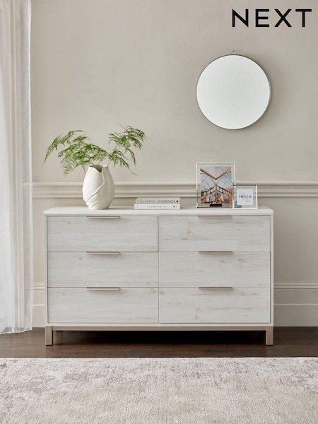 White Bronx Oak Effect 6 Drawer Wide Chest of Drawers (631323) | €550
