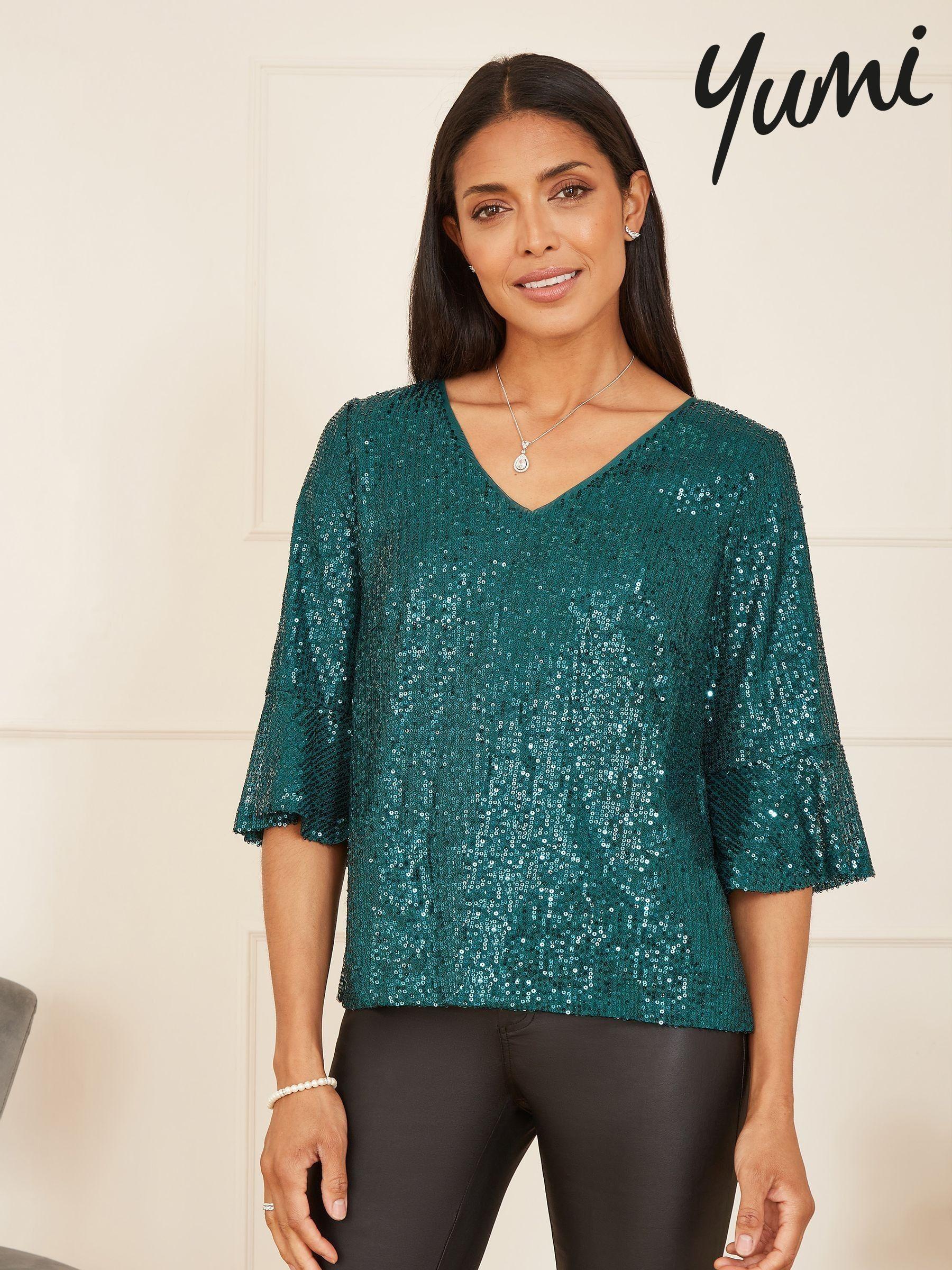 Blue and green sequin top hot sale